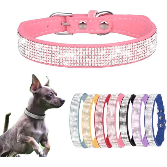 Small Dog Collar, Bling Rhinestone Diamond Fancy Crystal Glitter Pretty Jewel Pet Puppy Collars for XXS XS Small Medium Large Breed Girl Female Dogs Cats, Pink S