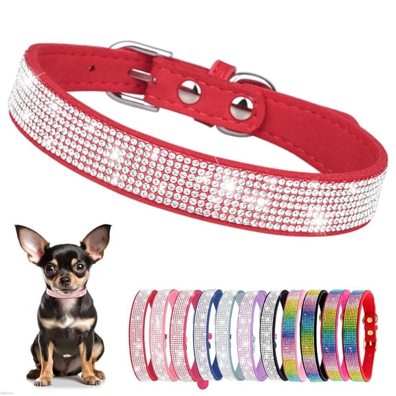 Small Dog Collar, Bling Rhinestone Diamond Fancy Crystal Glitter Pretty Jewel Pet Puppy Collars for XXS XS Small Medium Large Breed Girl Female Dogs Cats, Pink S