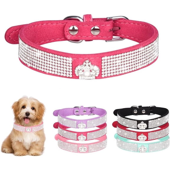 Small Dog Collar with Crown Rhinestone, Pretty Glitter Crystal Jewel Bling Sparkly Diamond Puppy Collars for XXS XS Small Medium Large Pet Girls Dogs Female Cats Kitten