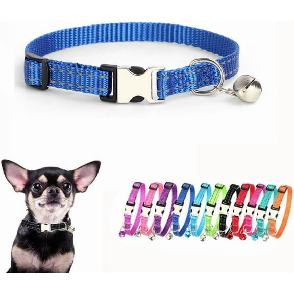 Small Dog Collar with Bell, Reflective Nylon Metal Buckle XS Puppy Collars for Little Pet Male Dogs Cat Girl Kitten Small Animal