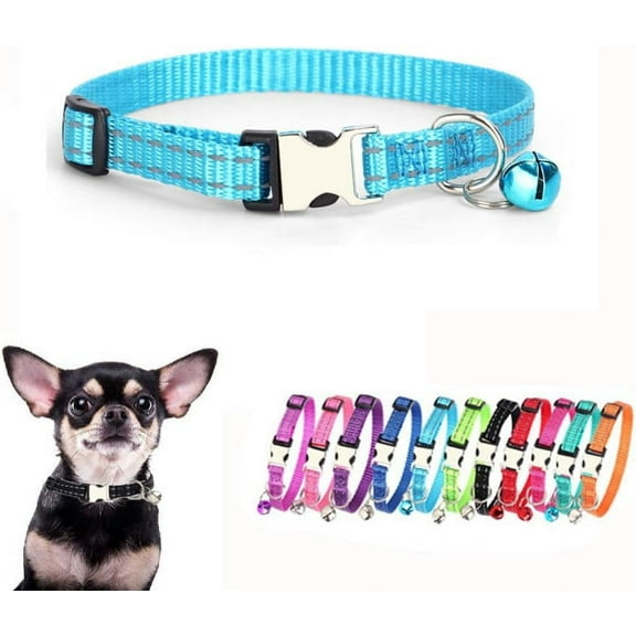 Small Dog Collar with Bell, Reflective Nylon Metal Buckle XS Puppy Collars for Little Pet Male Dogs Cat Girl Kitten Small Animal