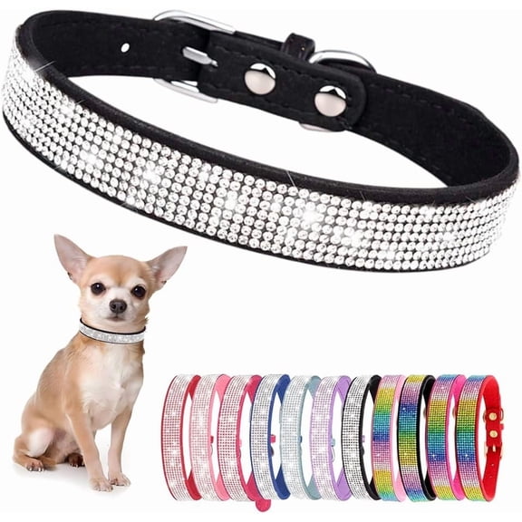 Small Dog Collar with Rhinestone Crystal Diamond Colorful Bling Girl Cat Collars Black M