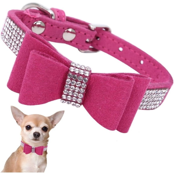 Small Dog Collars for Female Dogs, Cute Bling Rhinestone Crystal with Bow Tie Glitter Diamond Bowtie Puppy Collars for XXS XS Small Medium Large Pet Girls Dogs Cats