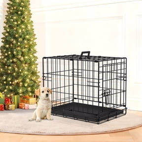 Small Dog Crate 18" Puppy Cage Dog Kennel Dog Cage Foldable Metal Wire Pet Cage with Handle Plastic Tray for Puppies (Black)