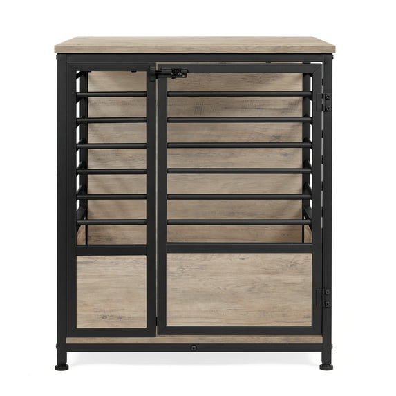 Small Dog Crate Cage Living Room Side End Table, Gray-Beige