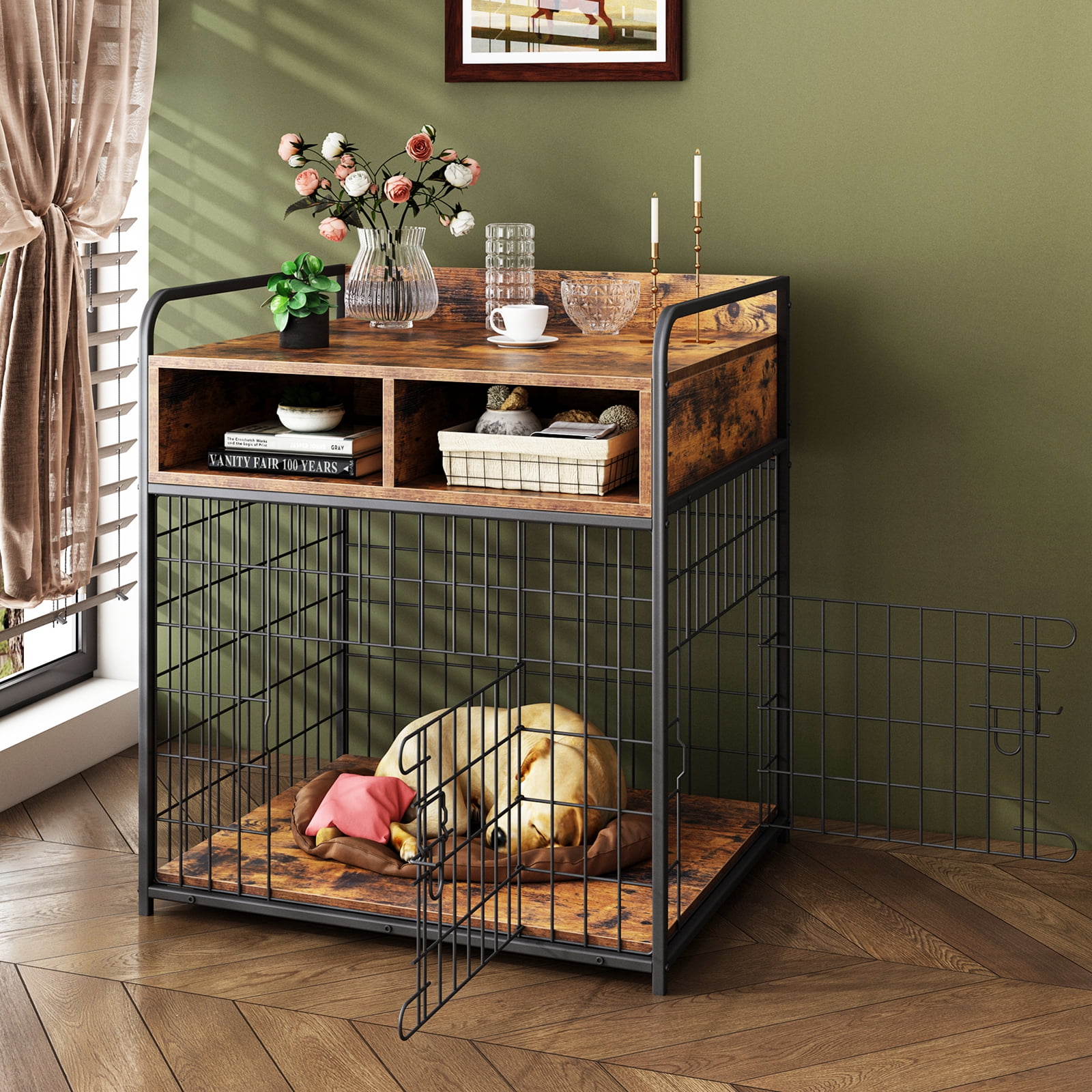 Small Dog Crate Furniture, Puppy Dog Kennel Indoor, Wood Dog Cage Table