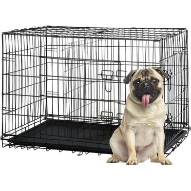 Small Dog Crate for Puppy, 24 Inch Metal Wire Pet Dog Cage for Small Animals Rabbit Indoor Outdoor Foldable Metal Dog Kennel with Divider Panel, Leak-Proof Plastic Pan