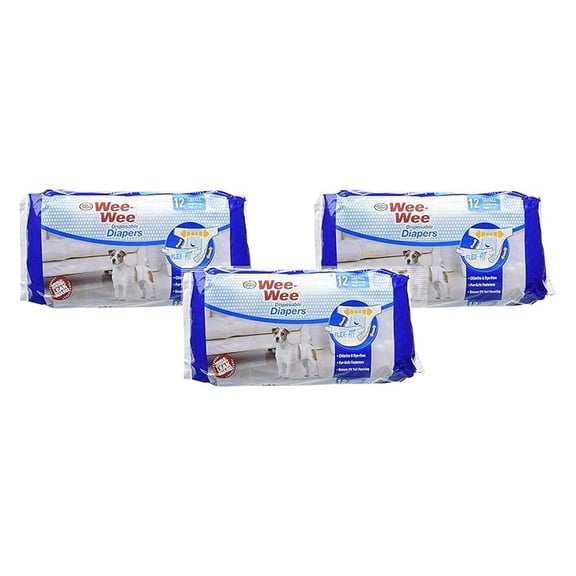 Small Dog Diapers (3 Pack) - Wee-Wee Disposable Male Dog Wraps - Waterproof Puppy Diapers for Marking, Excitement Urination, Incontinence - Adjustable & Comfortable Fit
