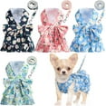 thumbnail image 1 of Small Dog Dress Harness and Leash Set - No Pull Cute Floral Bow Tie Dog Vest Harness Dress with Short Dog Leash Walking Outdoor for Girl&Boy Small Dogs, Puppy, Cats, Rabbits, 1 of 8