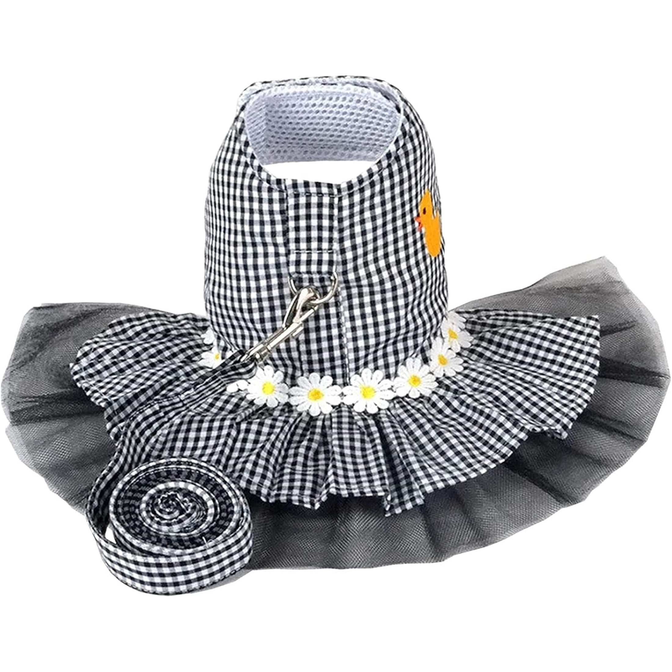 Small Dog Dress with Leash Set Adjustable Dog Harness Dress with D Ring,M,Black