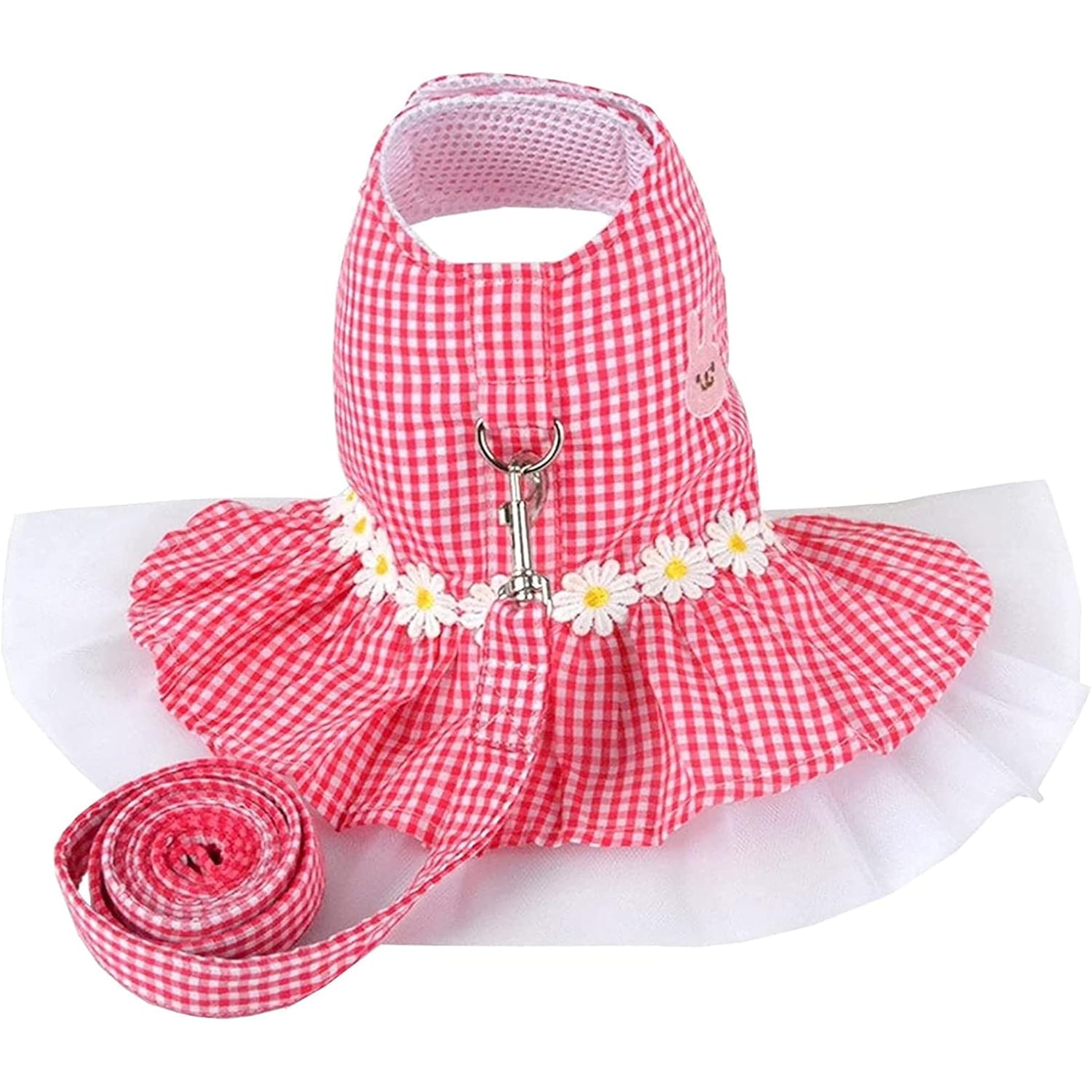 Small Dog Dress with Leash Set Adjustable Dog Harness Dress with D Ring,XL,Red