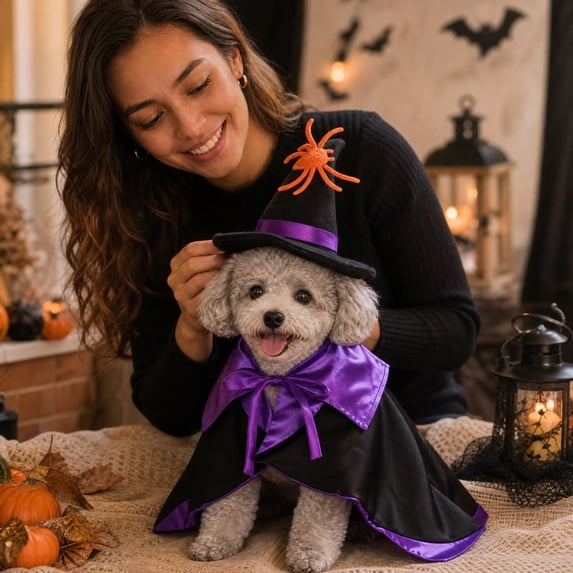 Small Dog Halloween, 22 Inch Black Purple Satin Reversible Pet Cape, Dog Vampire Witch Outfit for Trick Or Treat Halloween Party, 1 Piece