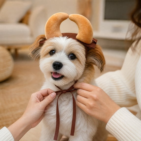Small Dog Halloween, Cat Halloween, Pet Halloween Costumes, Brown Yellow Horn Halloween Headwear for Cats Small Dogs Halloween Party Dress Up Accessory, 1 Pack