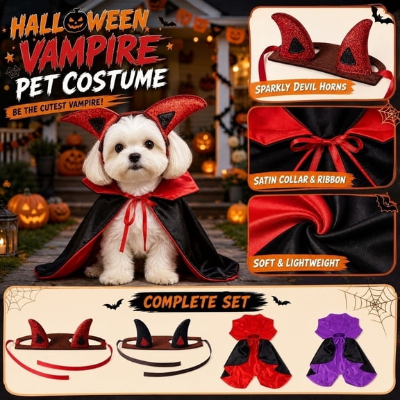 Small Dog Halloween Cat Halloween Vampire Cloak Halloween Fabric Pet Outfit for Small Dogs Cats Halloween Parties