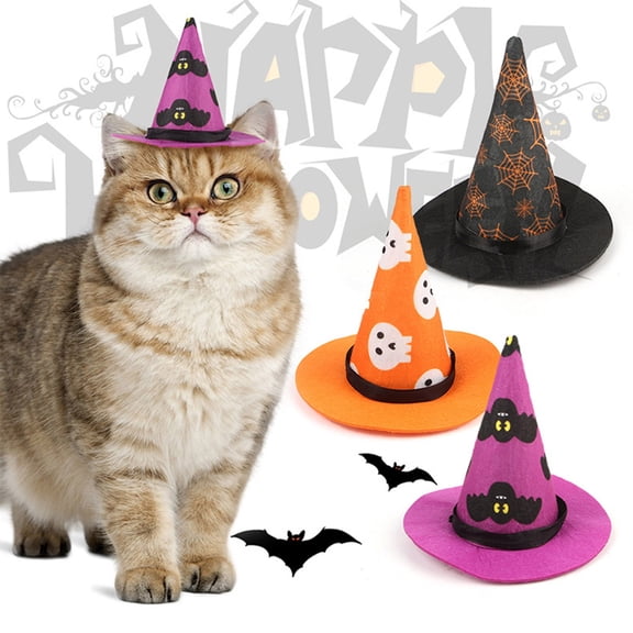 Small Dog Halloween Witch Hat, Pet Halloween Costumes Bat Pointed Hat, Cloth Cats Dog Halloween Costumes for Halloween Party Decor (Orange)