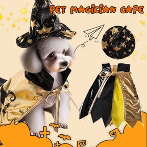 Small Dog Halloween Wizard Costume, Pet Halloween Costumes Magician Cape and Witch Hat Set, Cloth Dog Halloween Costumes for Dogs Cats