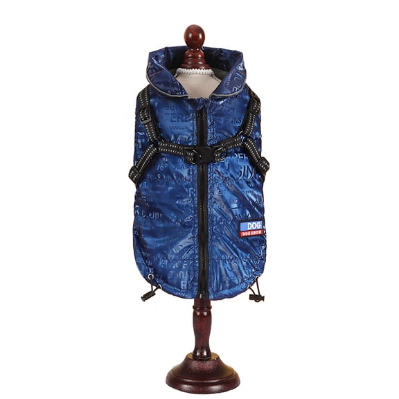 Small Dog Harness Jacket, Letters Pattern Reflective Dog Raincoat, Windproof Dog Cold Weather Coat, Pet Coat Vest for Small Dogs Puppy Blue L