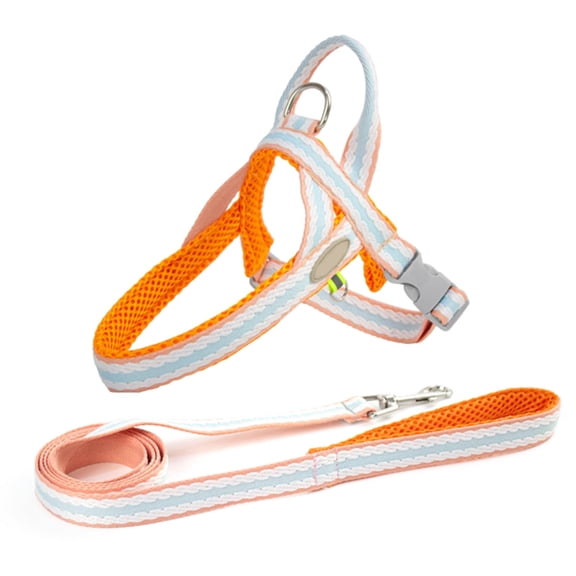 Small Dog Harness Leash Set, Colorful Step-in Reflective Dog Harness Vest, Breathable Mesh Padded Pet Harness for Small Medium Dogs Orange L
