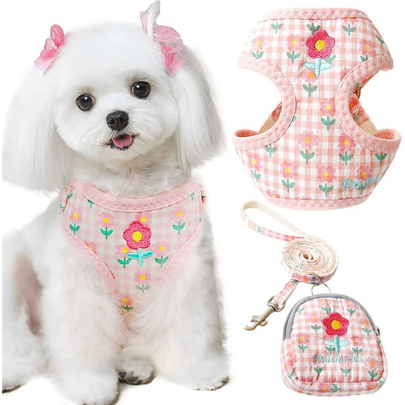 Small Dog Harness and Leash Set No Pull Puppy Harness Step-in Adjustable Puppy Cat Dog Vest Harnesses Soft Mesh Breathable Dog Harness Backpack Pet Harness for Puppies Small Medium Dogs