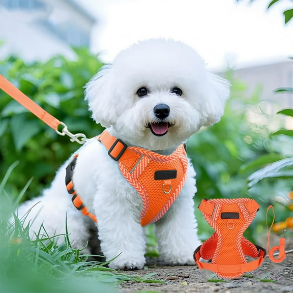 Small Dog Harness and Leash Set, Puppy Harness X-Frame No Pull No Choke, Dog Vest Harness Adjustable for Small Medium Sized Dogs, Pet Harness for Walking Outing(Orange)
