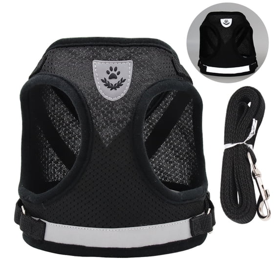 Small Dog Harness and Leash Set Extra Small Mesh Breathable Reflective Dog Harness Adjustable No Pull Dog Vest Harness for Walking Black 2 Piece