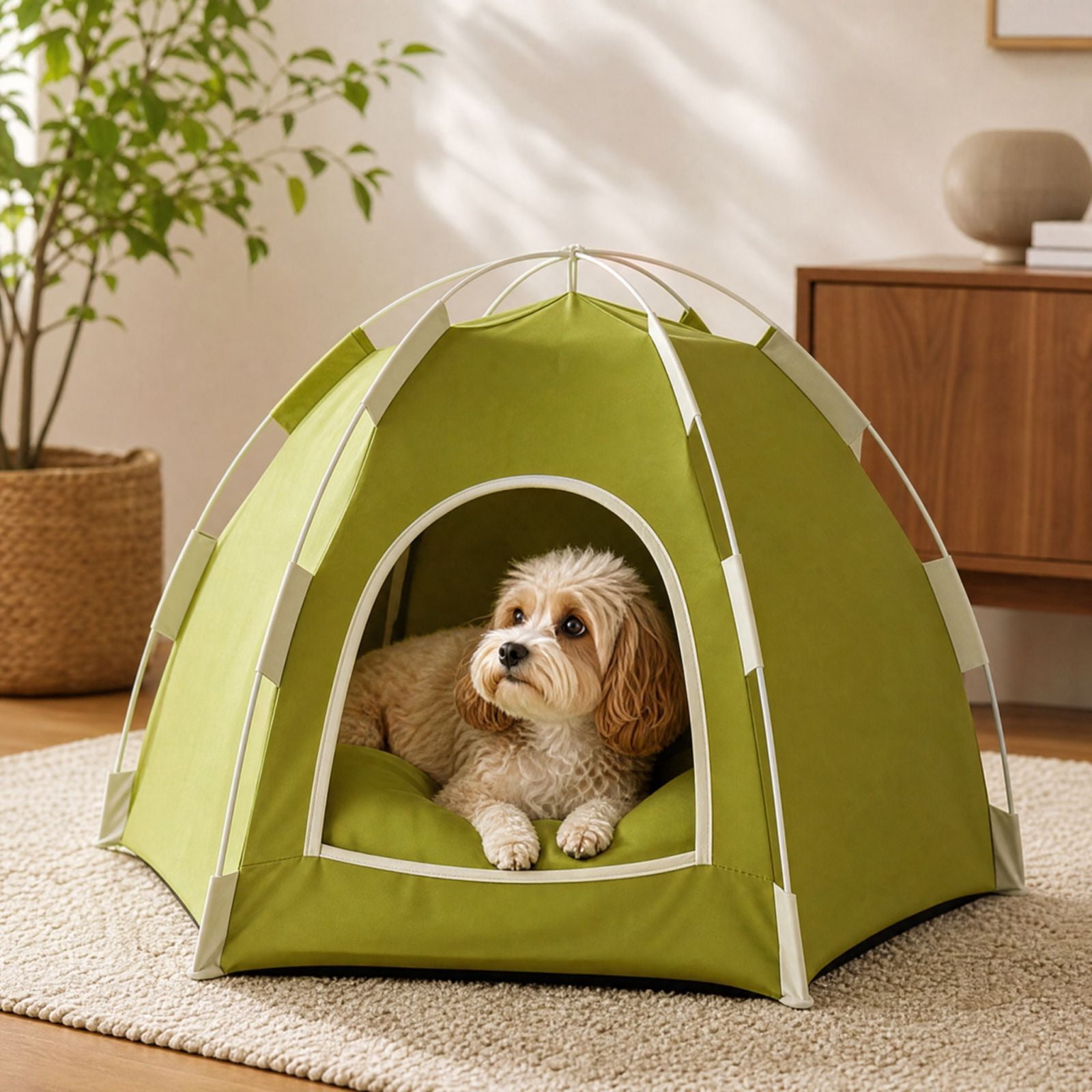 Small Dog House | with Removable Washable Cover, Green, for Indoor Use ...