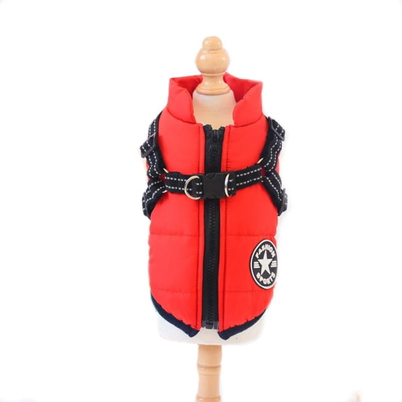 Small Dog Jacket, Dog Coat Harness Winter Warm Vest Jacket Waterproof Cotton Costume for Puppy Small Medium Dogs (L, Red)