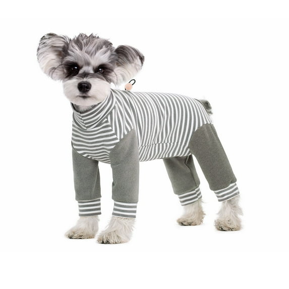 Small Dog Jumpsuit, Small Dog Recovery Suit, Stripe Anti-Shedding Dog Pajamas Pjs, After Surgery Dog Onesie Shirt, Dog Sweater Coat for Puppy Small Dog Gray M
