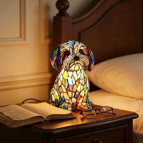 Small Dog Lamp, Retro Stained Resin Tabletop Night Light, 3D Cute Puppy Table Lamps, Gift for Lovers Home Decor, for Bedroom, Living Room & Office Decor