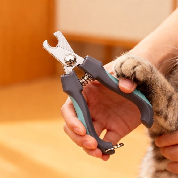 Small Dog Nail Clippers,Stainless Steel Safety Scissors with Guard,Prevents Over Cutting,For Small Breeds, Puppies, and Cats,Ergonomic Non Slip Handle,Grey