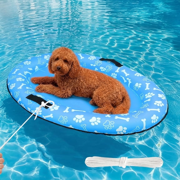 Small Dog Pool Float - 52"X32" Dog Pool Float for Small Dogs, Puncture Proof pet Floats Holds Up to 70 Lbs, (Blue)