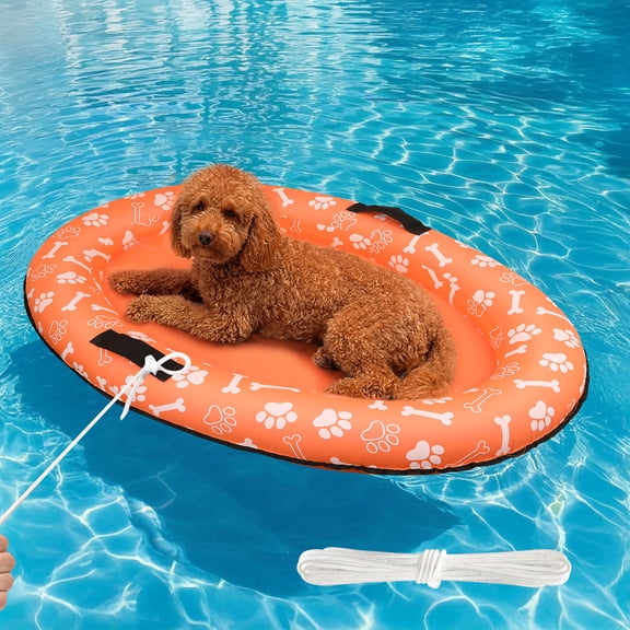 Small Dog Pool Float - 52"X32" Dog Pool Float for Small Dogs, Puncture Proof pet Floats Holds Up to 70 Lbs, (Orange)
