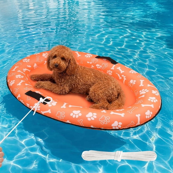 Small Dog Pool Float - 52"X32" Dog Pool Float for Small Dogs, Puncture Proof pet Floats Holds Up to 70 Lbs, (Orange)
