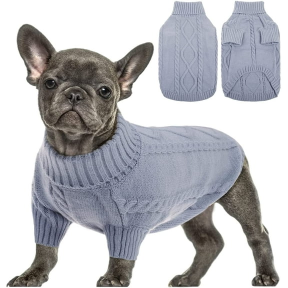 Small Dog Pullover Sweater, Cold Weather Cable Knitwear, Classic Turtleneck Thick Warm Clothes for Chihuahua, Bulldog, Dachshund, Pug, Yorkie (Green, Small)