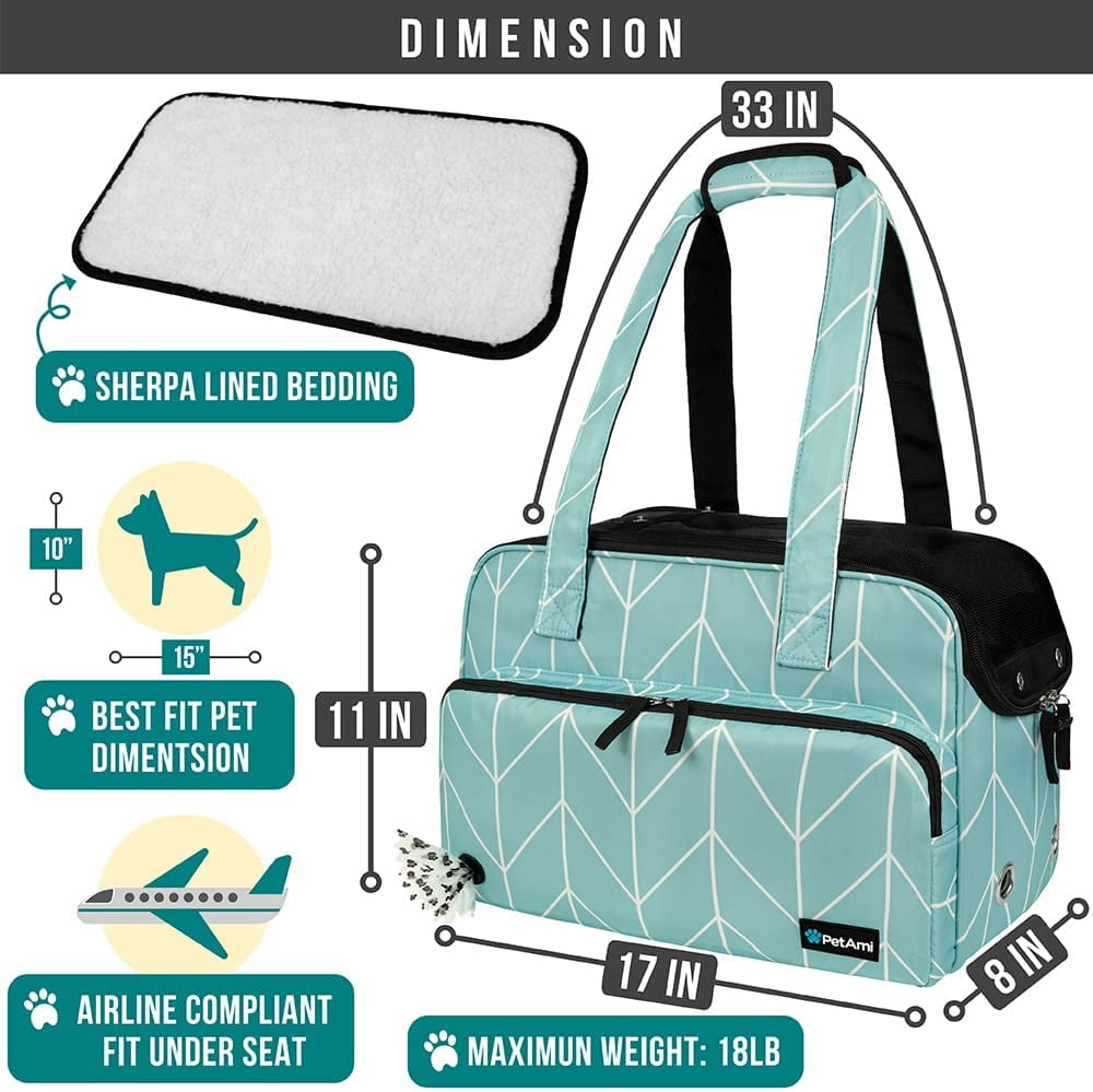 Small Dog Purse , Soft-Sided Travel Bag with Pockets, Airline Approved Breathable Mesh, Poop Bag Dispenser,  Teal