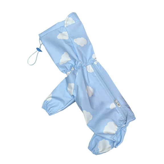 Small Dog Raincoat - Four-Leg Fully Covered, Heart/Cloud Pattern - Adjustable, Back Zipper - Polyester Material, Machine Washable - For Rain/Wind/Snow