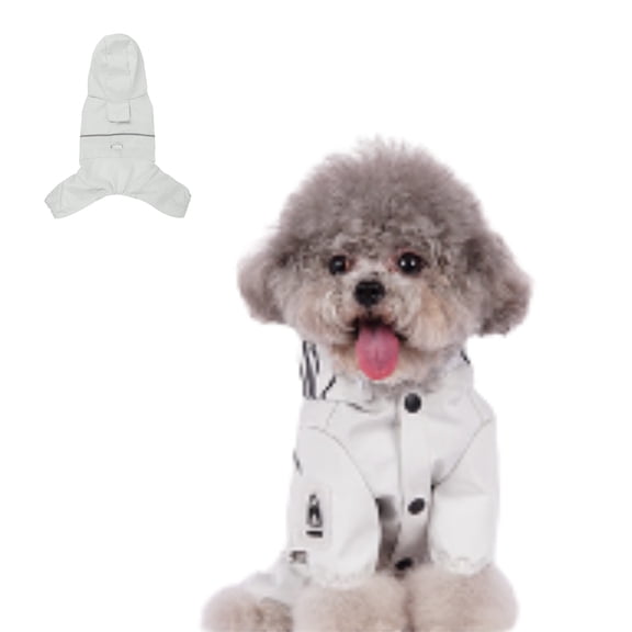 Small Dog Raincoat Hooded, Full-Coverage Reflective Dog Jacket, Waterproof Dog Clothing for Small Medium Dogs White 2XL