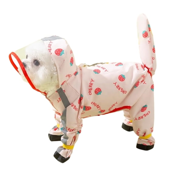 Small Dog Raincoat & Rain Shoes Set,Full-Coverage Reflective Dog Jacket with D-ring,Dog Raincoat with Rain Boots Set for Puppy Small Dogs Strawberry L