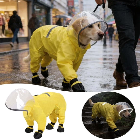 Small Dog Raincoat & Rain Shoes Set,Full-Coverage Reflective Dog Jacket with D-Ring,Dogs Raincoat with Rain Boots Set for Puppy Small Dogs,Yellow#S