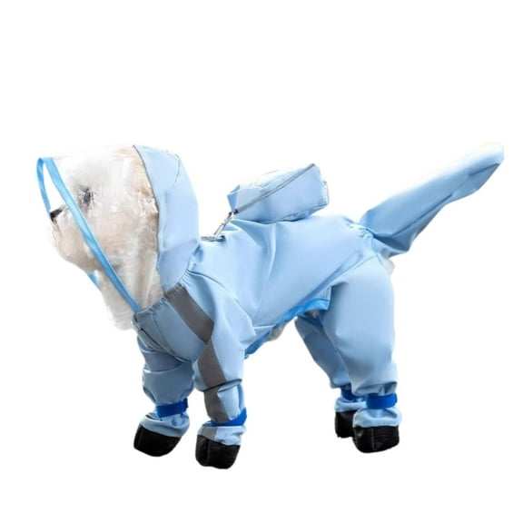 Small Dog Raincoat & Rain Shoes Set,Full-Coverage Reflective Dog Jacket with D-ring,Dog Raincoat with Rain Boots Set for Puppy Small Dogs Blue XL