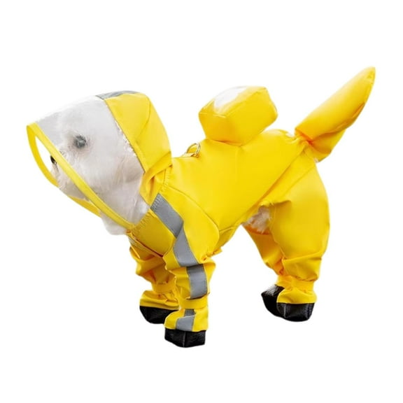 Small Dog Raincoat & Rain Shoes Set,Full-Coverage Reflective Dog Jacket with D-ring,Dog Raincoat with Rain Boots Set for Puppy Small Dogs Yellow L