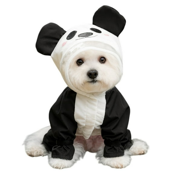 Small Dog Raincoat Rainboots, Full Coverage Dog Rain Jacket Slicker Poncho, Waterproof Dog Rain Jacket with Reflective Strip, Rainboot, Panda, L