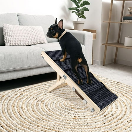 Small Dog Ramp, Adjustable Portable Folding Wooden Pet Ramp, 32" Long with Non-Slip Traction Mat, Adjustable from 9" to 17.5", Dog Climbing Ladder for Sofa,Couch,Car (Grey)