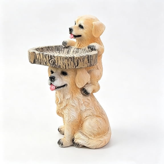 Small Dog Resin Bird Feeder Sculpture, Decorative Outdoor Garden Statue, Weather Resistant Bird Feeding Tray for Yard Lawn Patio, Bird Lovers Gift