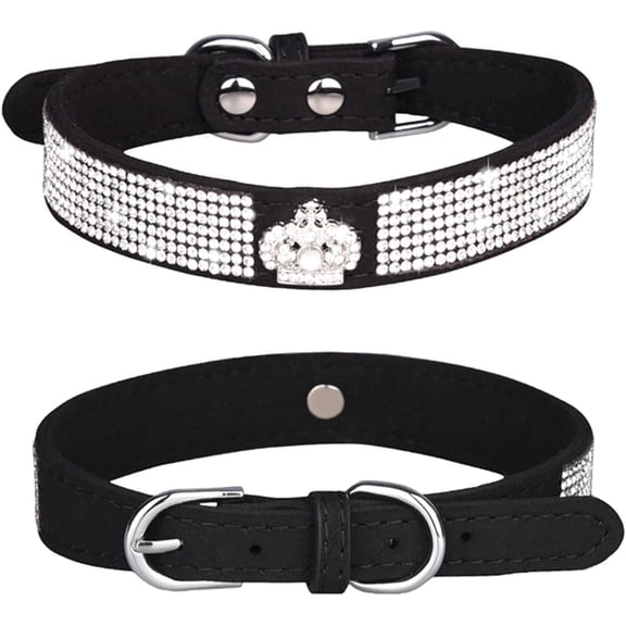 Small Dog Safe Adjustable Collar with Crown Rhinestone, Crystal Jewel Bling Sparkly Diamond Puppy Collar for Small Medium Pet Dogs Cats Kitten