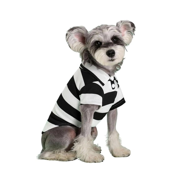 Small Dog Shirt, Dog Clothes for Small Dogs, Black White Striped Dog Top, Breathable Pique Knit Dog Polo, Short Sleeve Dog Shirt for Everyday Use, 1 Pack