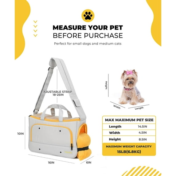 Small Dog Sling Carrier, Front Facing Pet Carriers Bag with Padded Adjustable Strap and Poop Dispenser for Small Dogs Cats Travel Outdoor-Grey