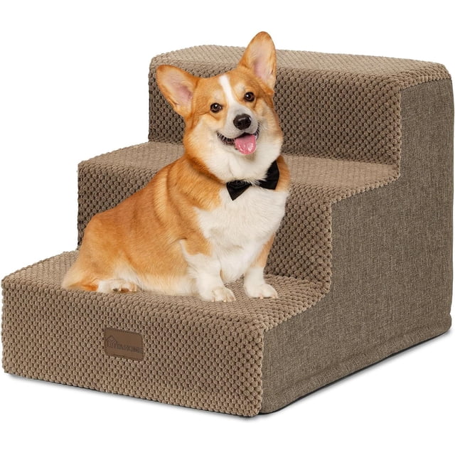 Dog Stairs For Small Dogs - 5 Tier, 29.5"W X 19.7"D X 23.6"H, Foldable With Non-Slip Base, Beige