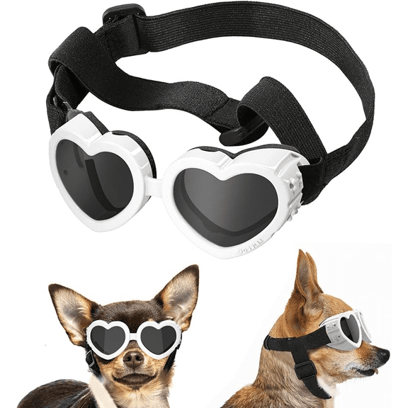 Small Dog Sunglasses UV Protection Goggles Eye Wear Protection with Adjustable Strap Doggy Heart Shape Anti-Fog Sunglasses for Pet Dogs Sun Glasses Doggie Windproof Glasses
