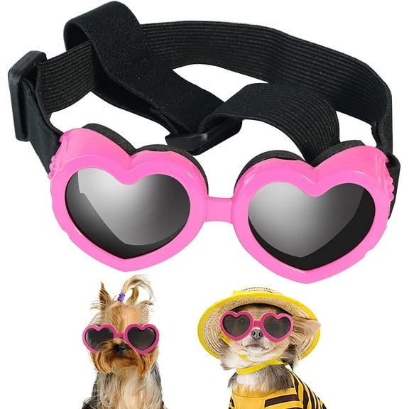 Small Dog Sunglasses UV Protection Goggles Eye Wear Protection with Adjustable Strap Doggy Heart Shape Anti-Fog Sunglasses for Pet Dogs Sun Glasses Doggie Windproof Glasses